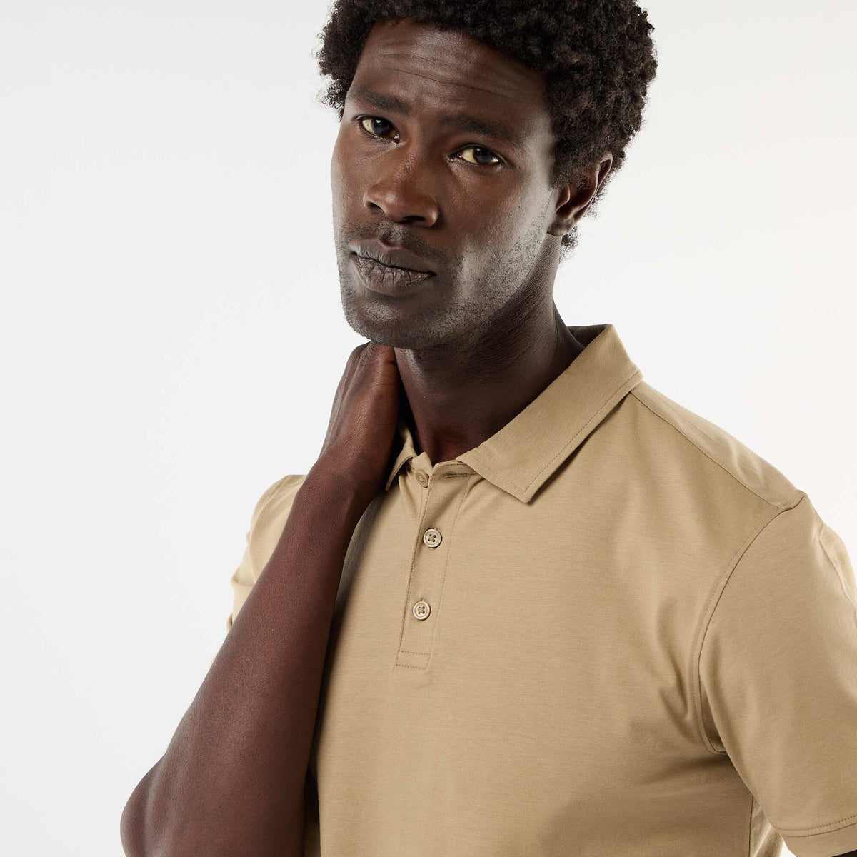 polo en nid d'abeilles avec col zippé BEIGE