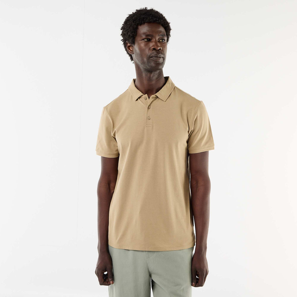 polo en nid d'abeilles avec col zippé BEIGE