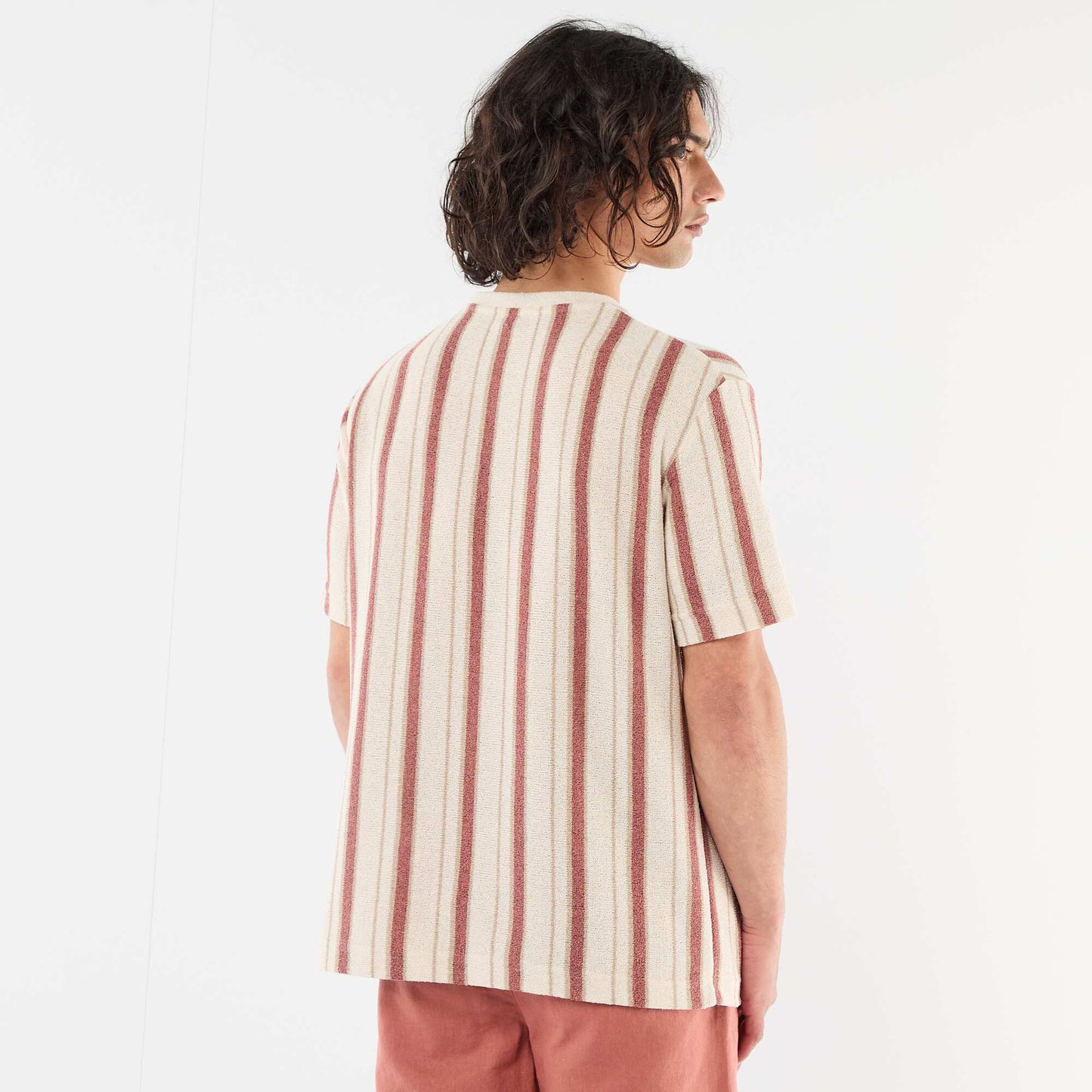 T-shirt en maille tricot à manches courtes BEIGE