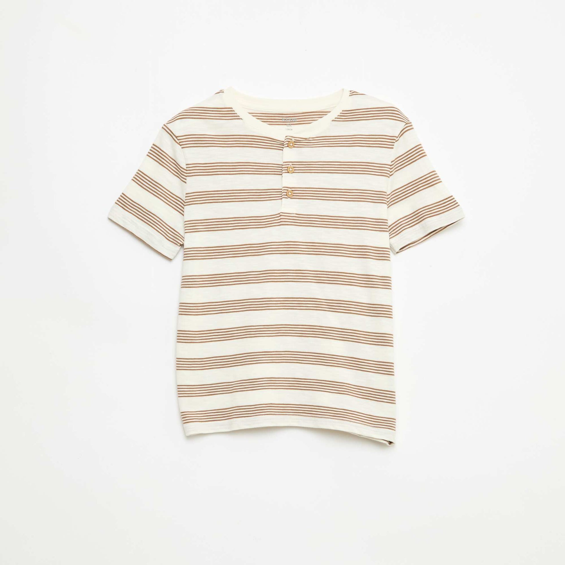 T-shirt rayé à col tunisien BEIGE
