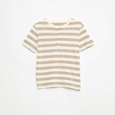 T-shirt rayé à col tunisien BEIGE