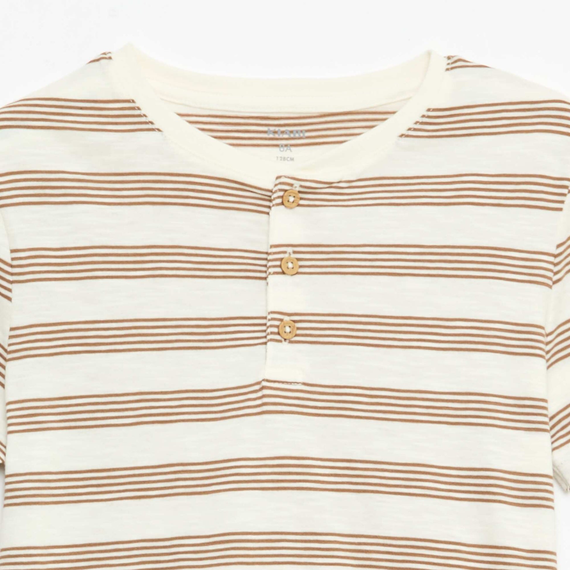 T-shirt rayé à col tunisien BEIGE