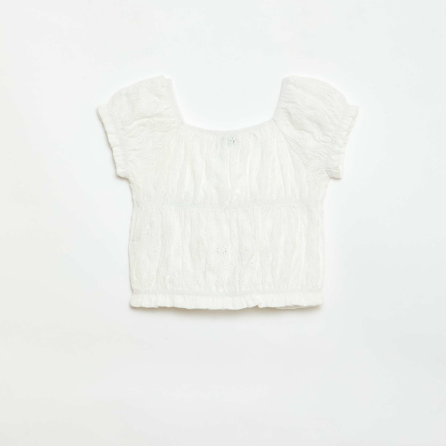 T-shirt effet smocké avec broderie en anglaise BLANC