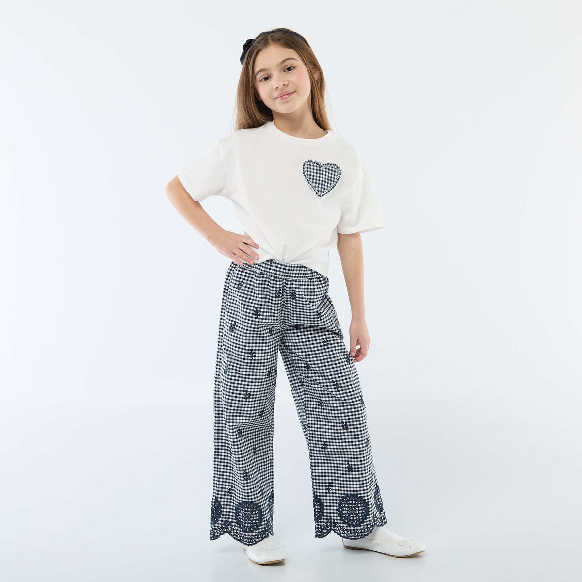 Pantalon vichy en coton BLEU MARINE