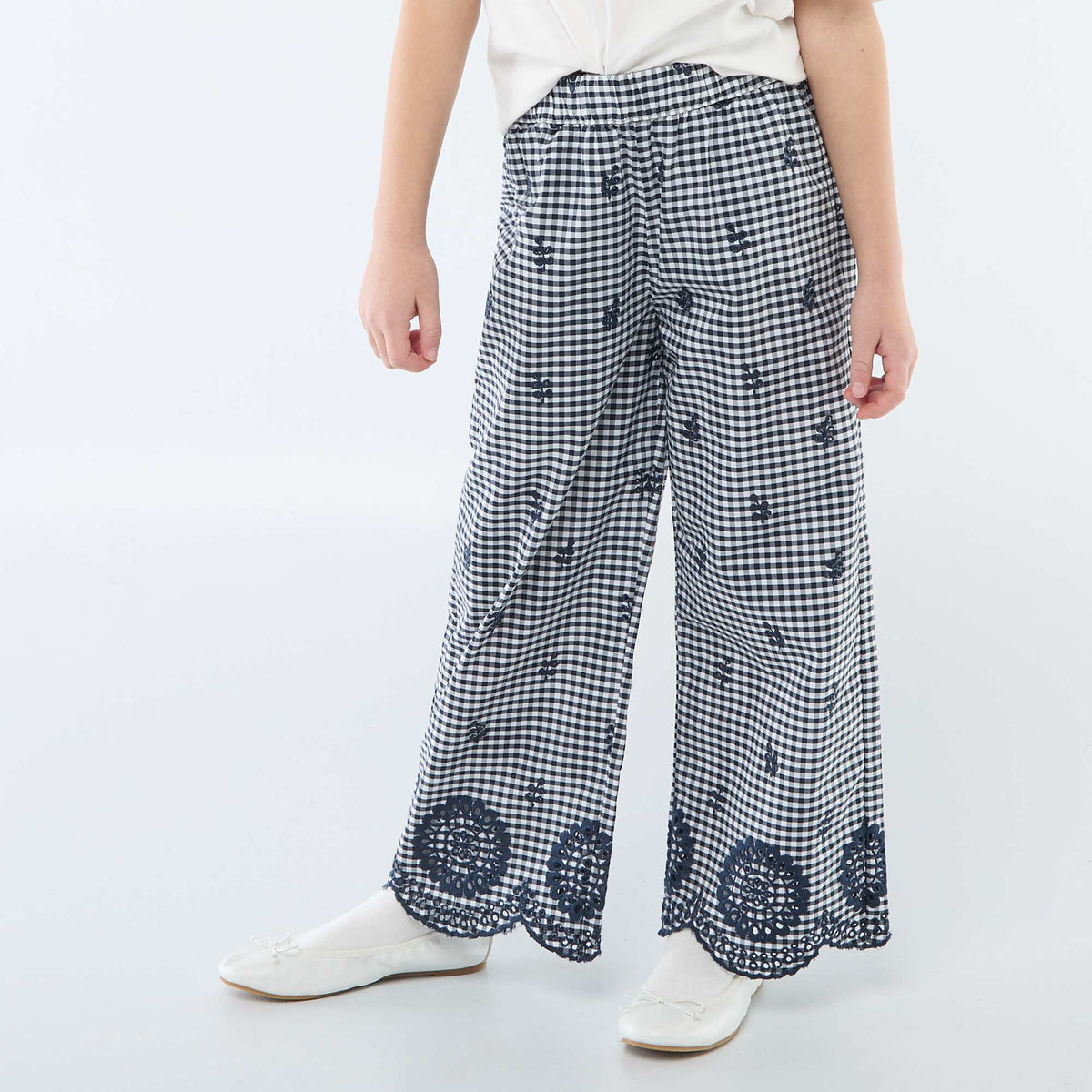 Pantalon vichy en coton BLEU MARINE