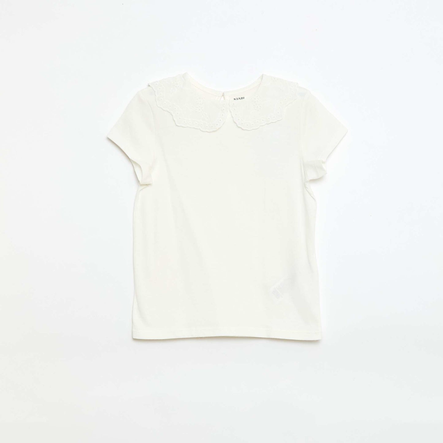 T-shirt en jersey avec col Claudine avec broderies anglaises BLANC