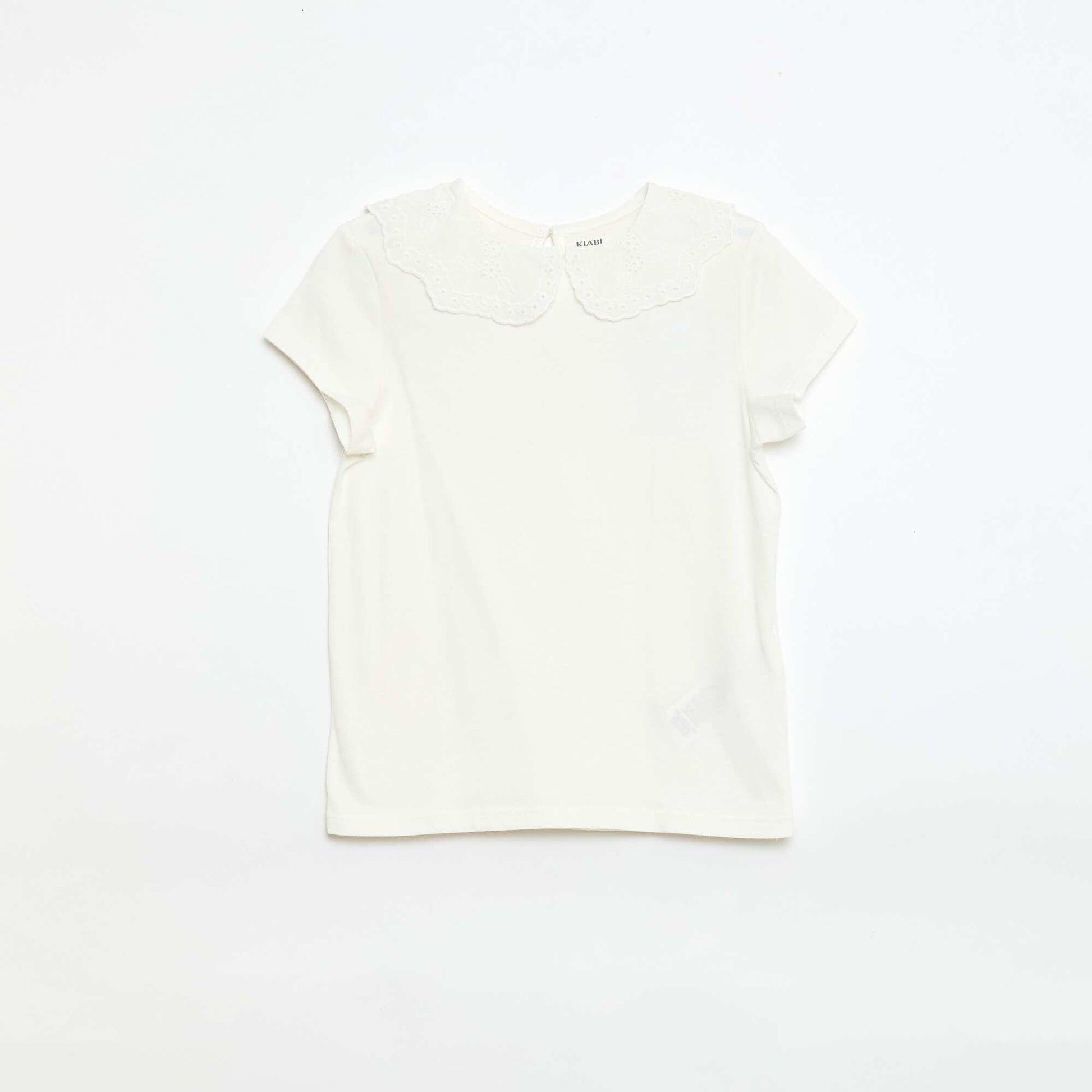 T-shirt en jersey avec col Claudine avec broderies anglaises BLANC