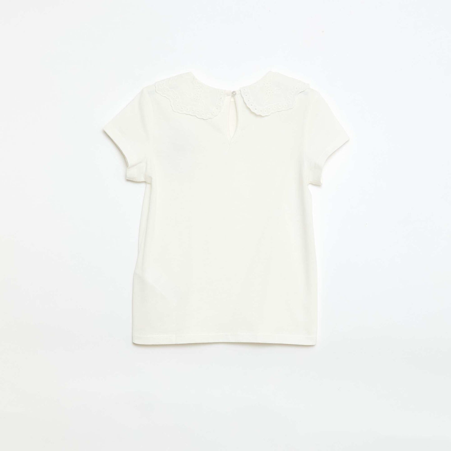 T-shirt en jersey avec col Claudine avec broderies anglaises BLANC