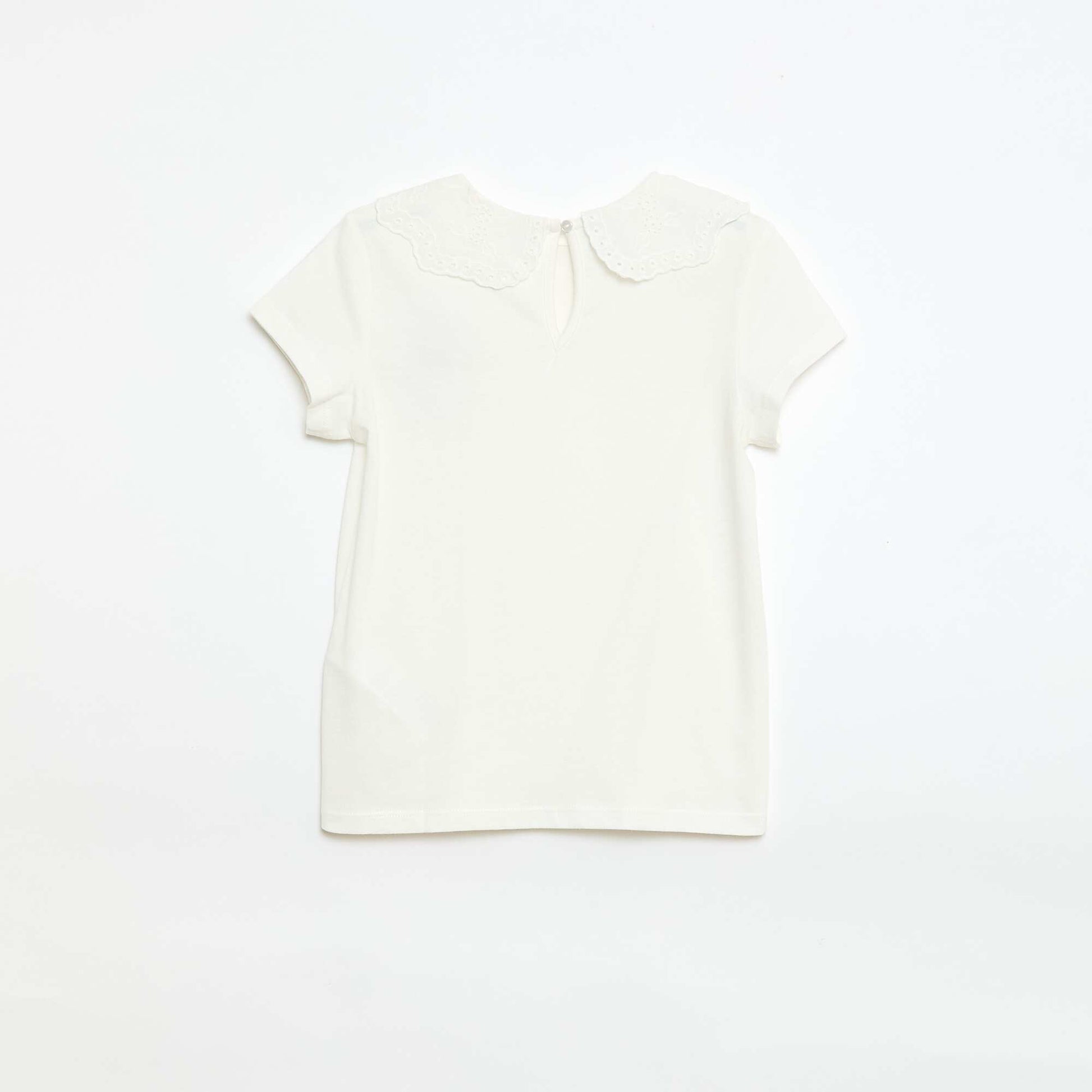 T-shirt en jersey avec col Claudine avec broderies anglaises BLANC