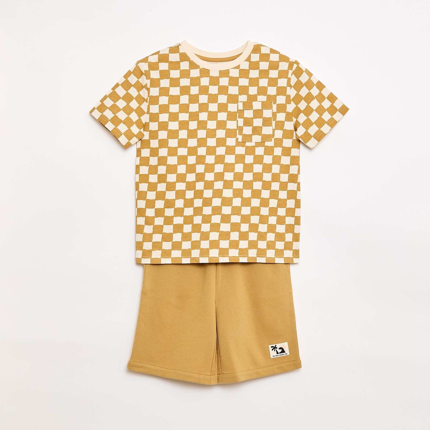 Ensemble t-shirt + short style damier - 2 pièces JAUNE