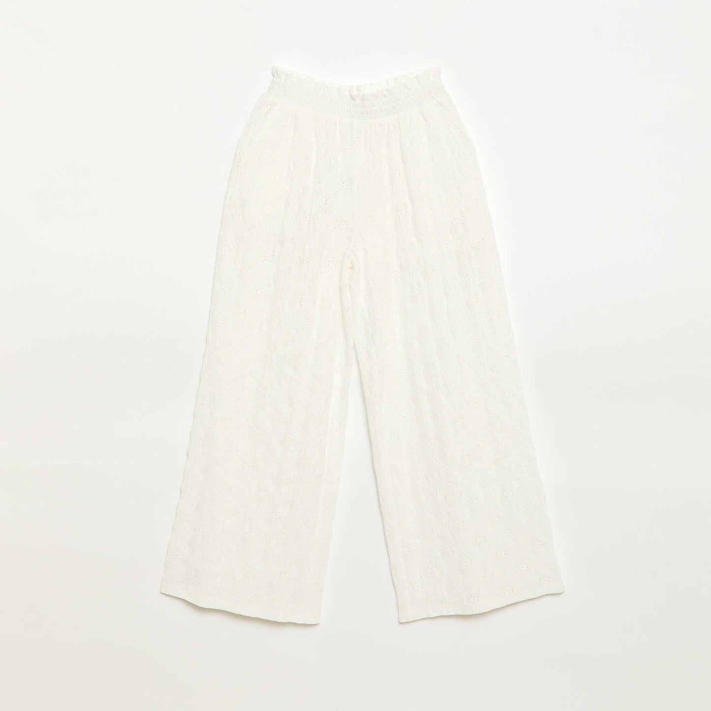Pantalon large en broderie anglaise BLANC