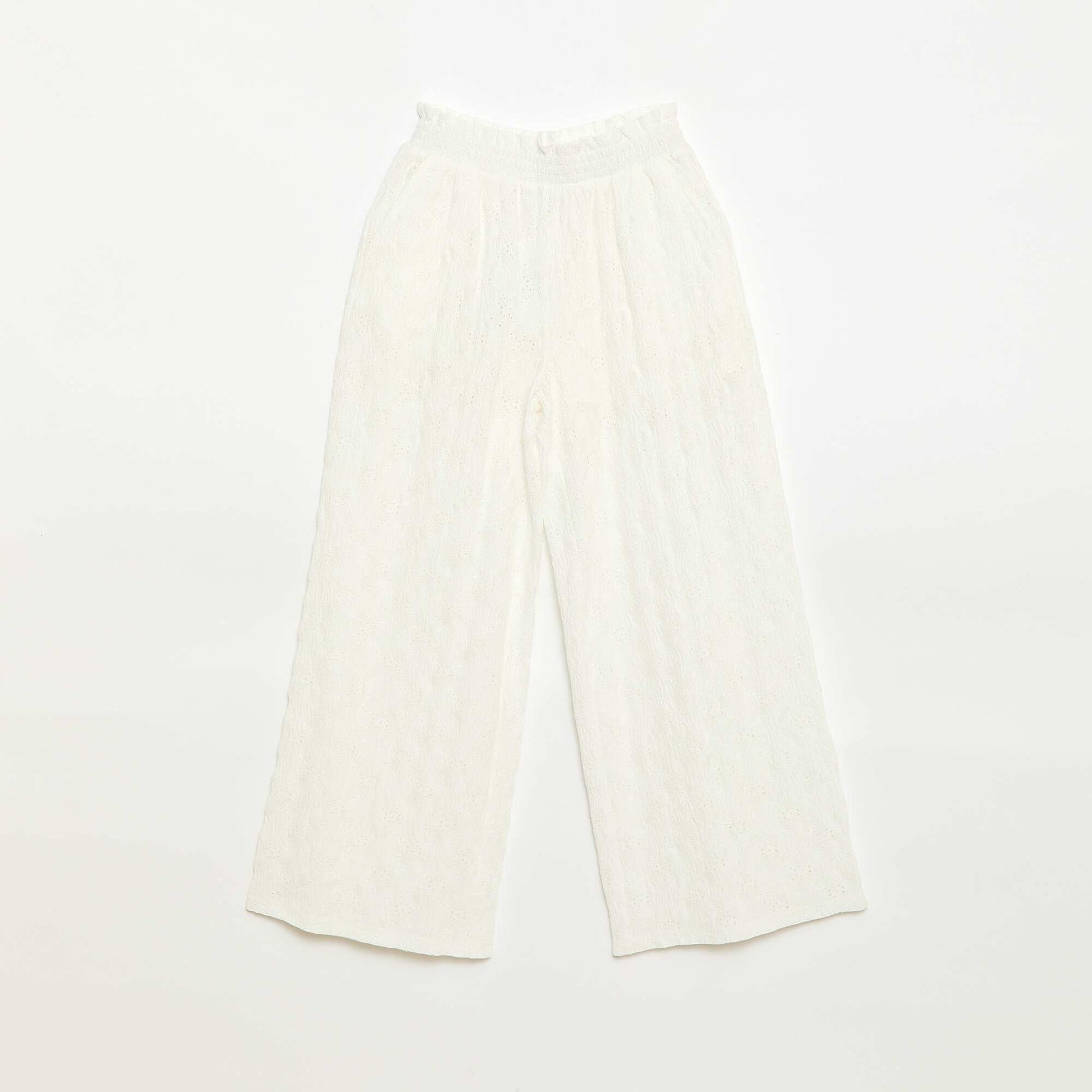 Pantalon large en broderie anglaise BLANC