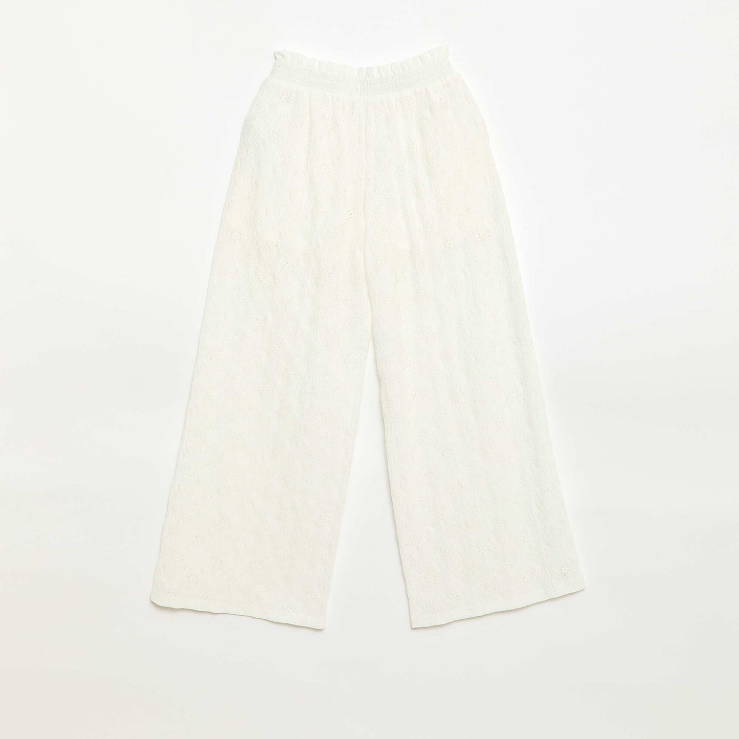 Pantalon large en broderie anglaise BLANC