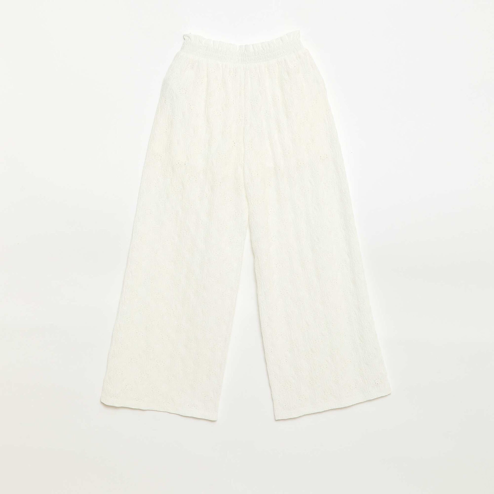 Pantalon large en broderie anglaise BLANC