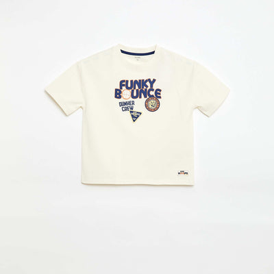 T-shirt manches courtes imprimé devant BLANC