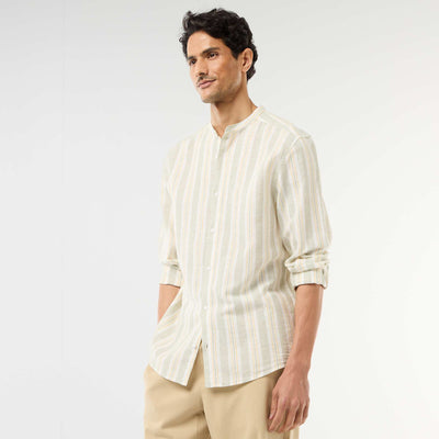 Chemise rayée col mao et manches retroussables VERT