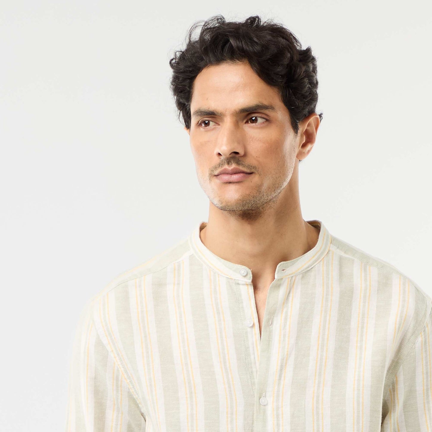 Chemise rayée col mao et manches retroussables VERT