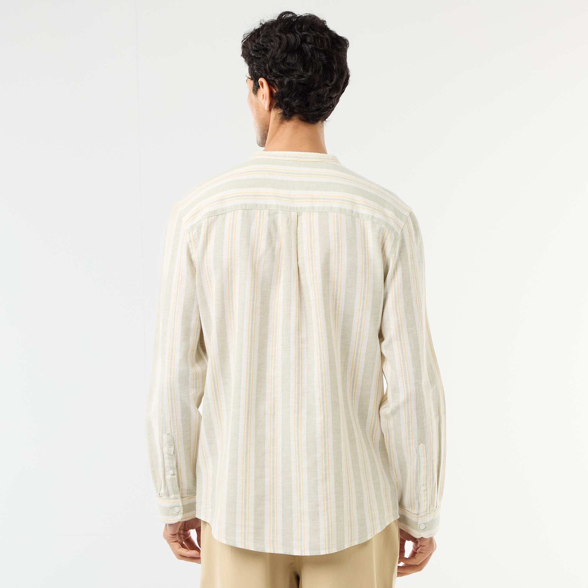 Chemise rayée col mao et manches retroussables VERT
