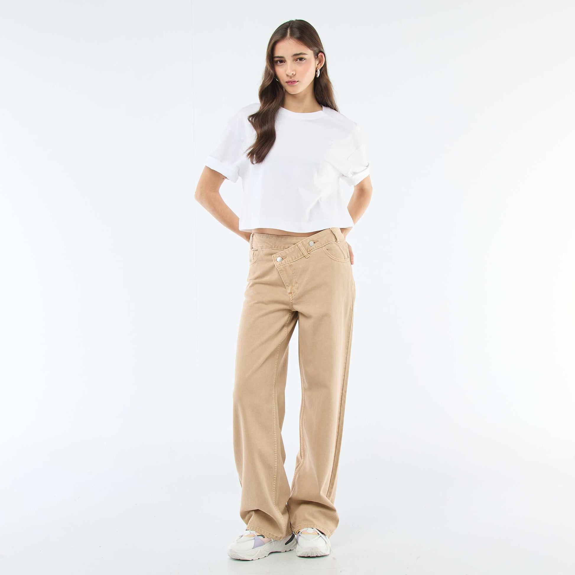 Pantalon twill ouverture asymétrique BEIGE