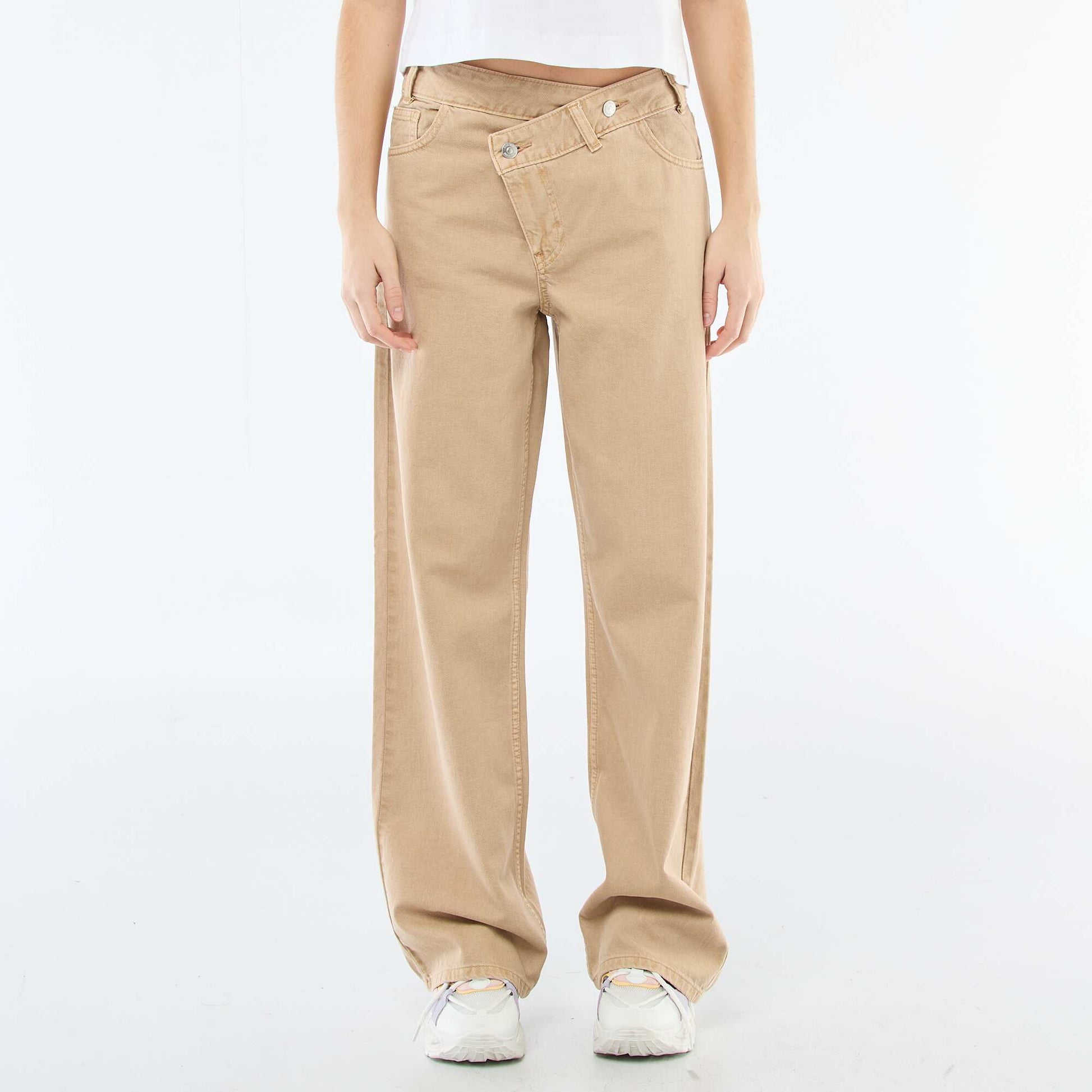 Pantalon twill ouverture asymétrique BEIGE