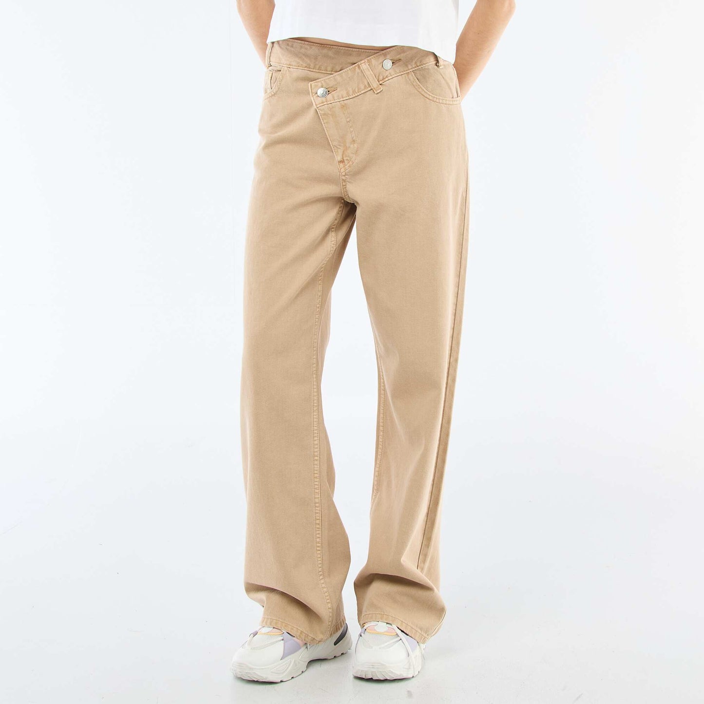 Pantalon twill ouverture asymétrique BEIGE