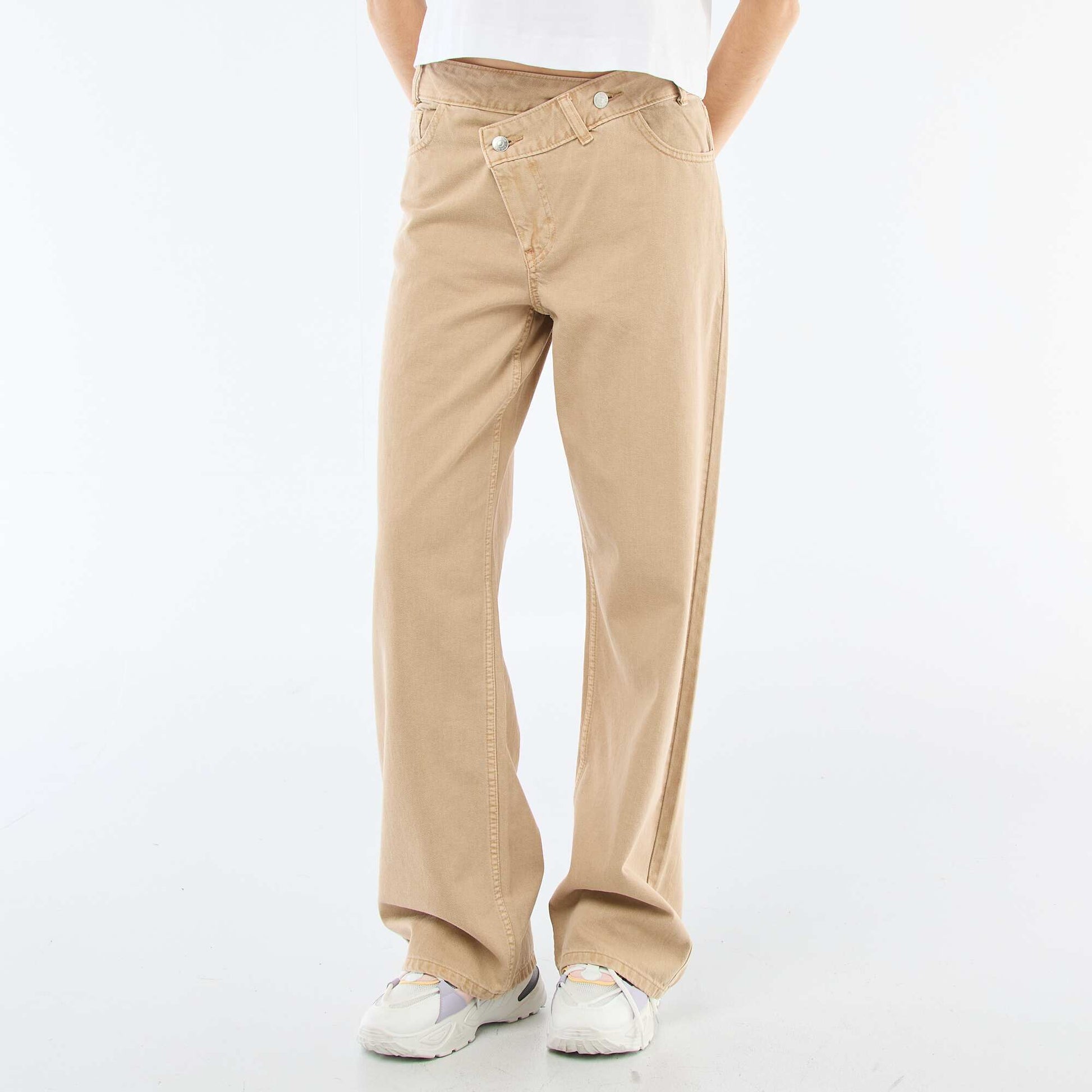 Pantalon twill ouverture asymétrique BEIGE
