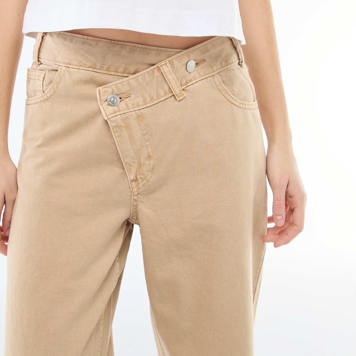 Pantalon twill ouverture asymétrique BEIGE