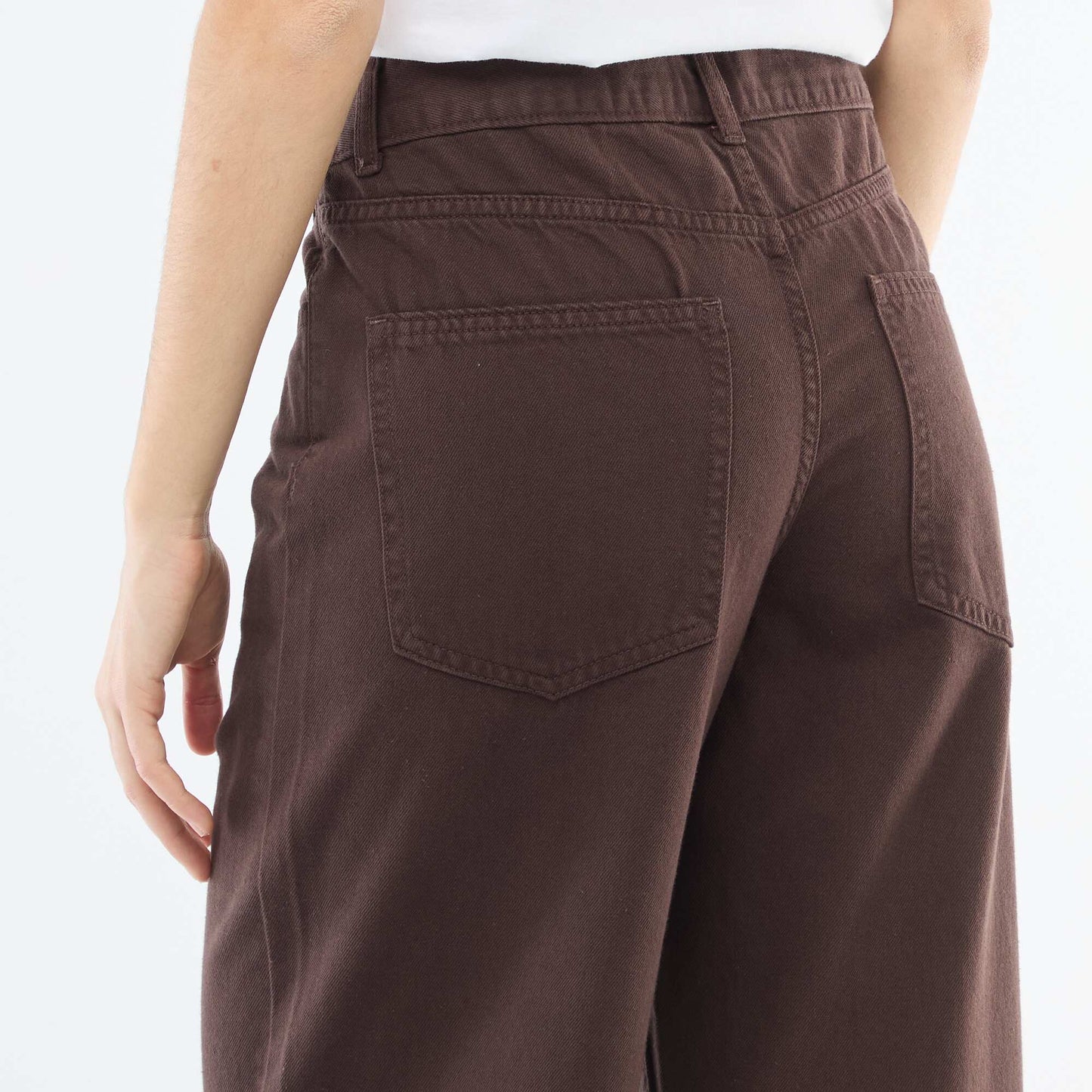 Pantalon twill ouverture asymétrique MARRON