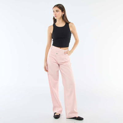 Pantalon twill ouverture asymétrique ROSE