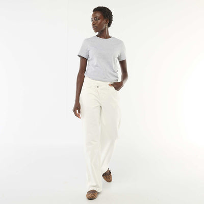 Pantalon twill ouverture asymétrique BEIGE