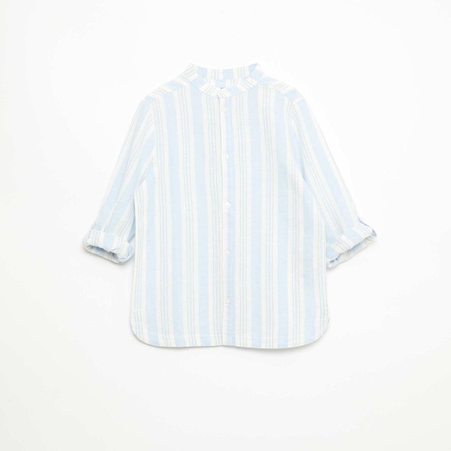 Chemise rayée col mao en lin et coton BLEU