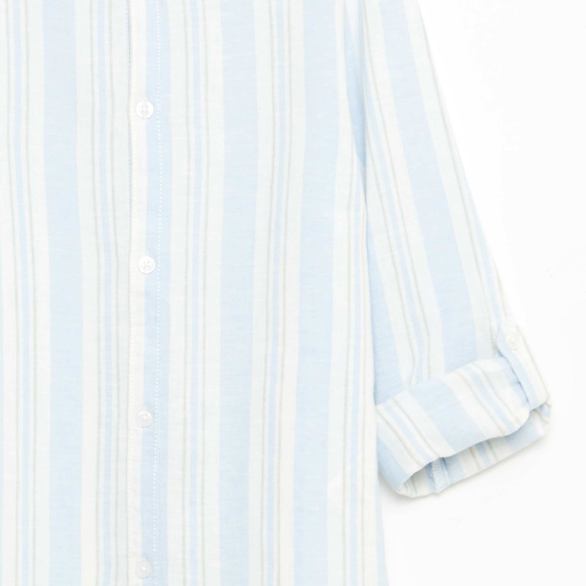 Chemise rayée col mao en lin et coton BLEU