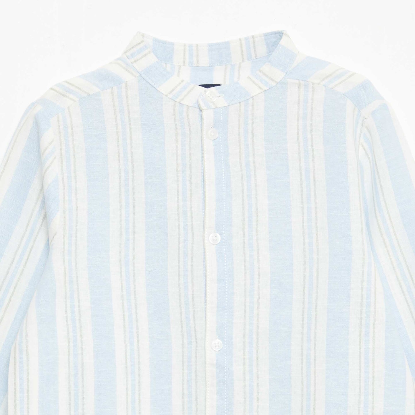 Chemise rayée col mao en lin et coton BLEU