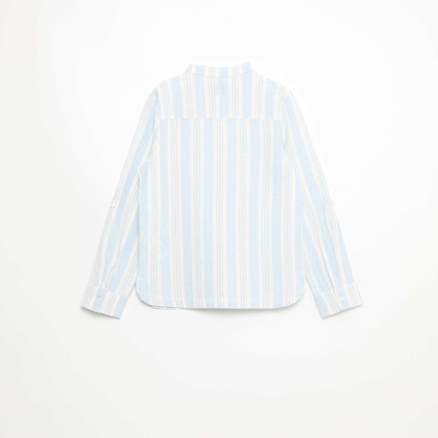 Chemise rayée col mao en lin et coton BLEU