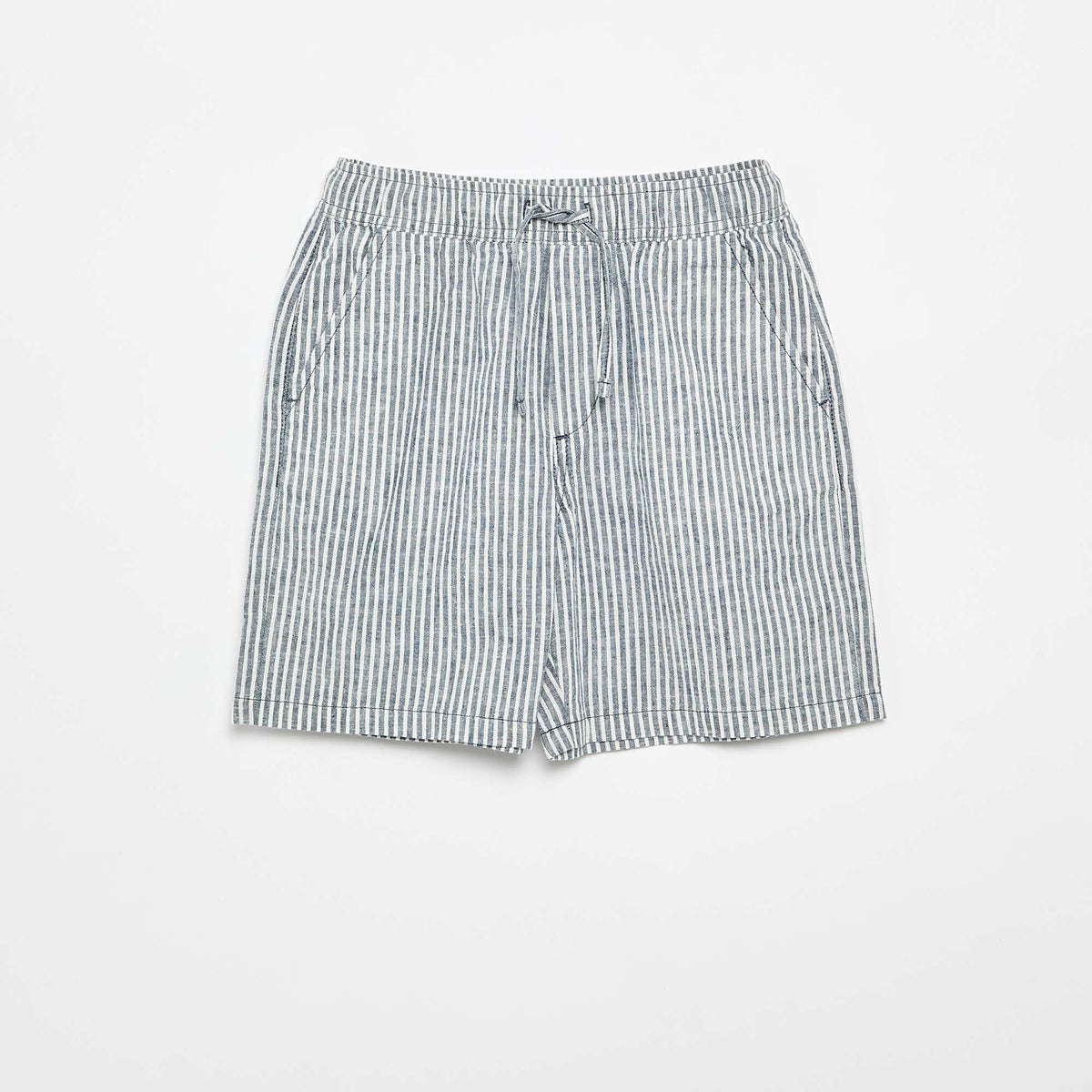 Short rayé léger en lin mélangé BLEU