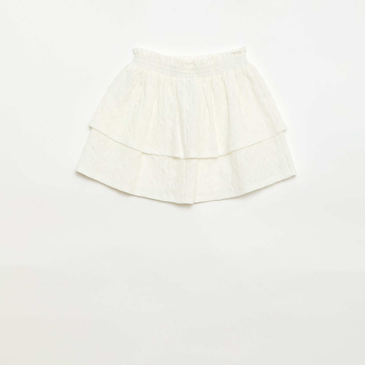 Jupe en broderies anglaises et volants BLANC