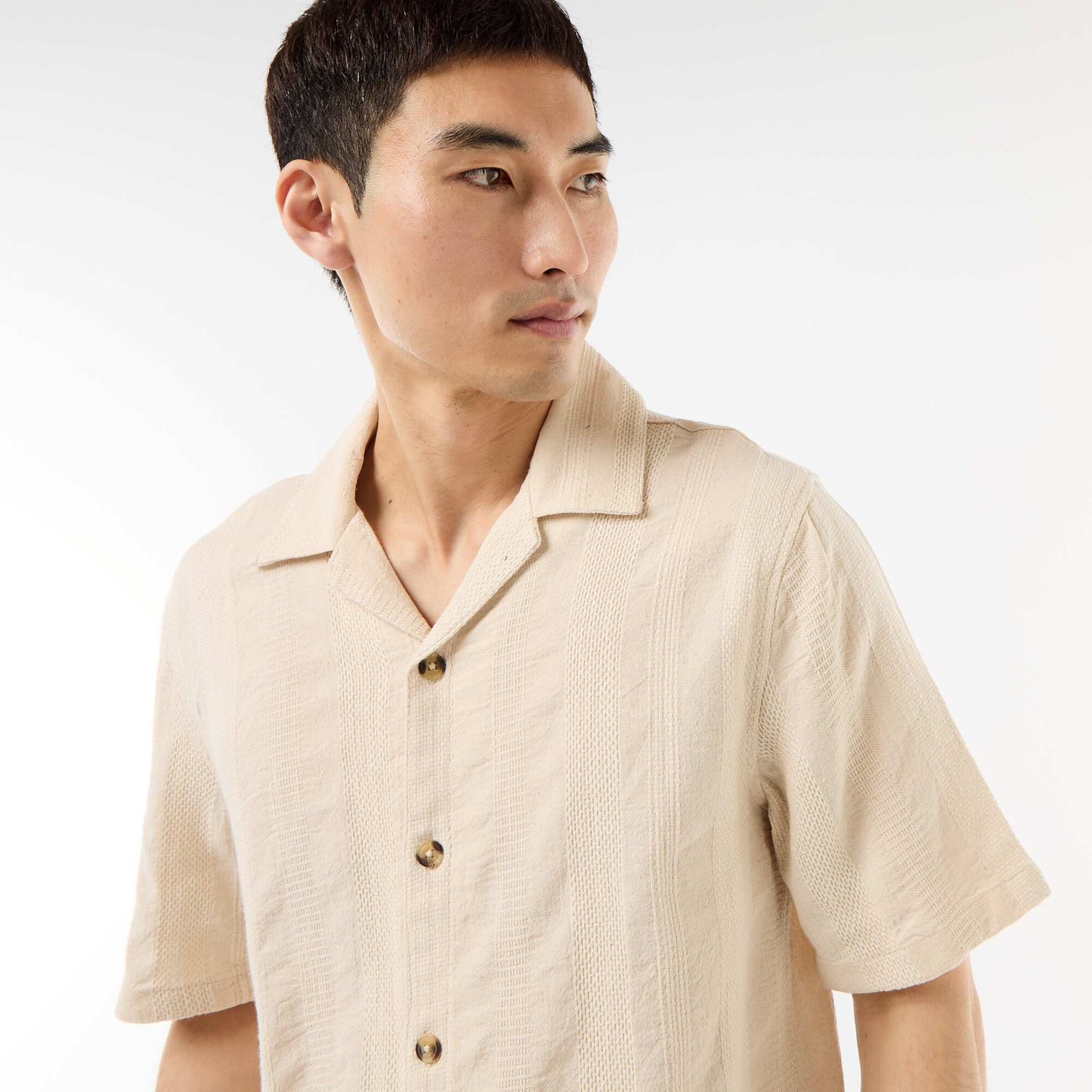 Chemise manches courtes en maille fantaisie BLANC