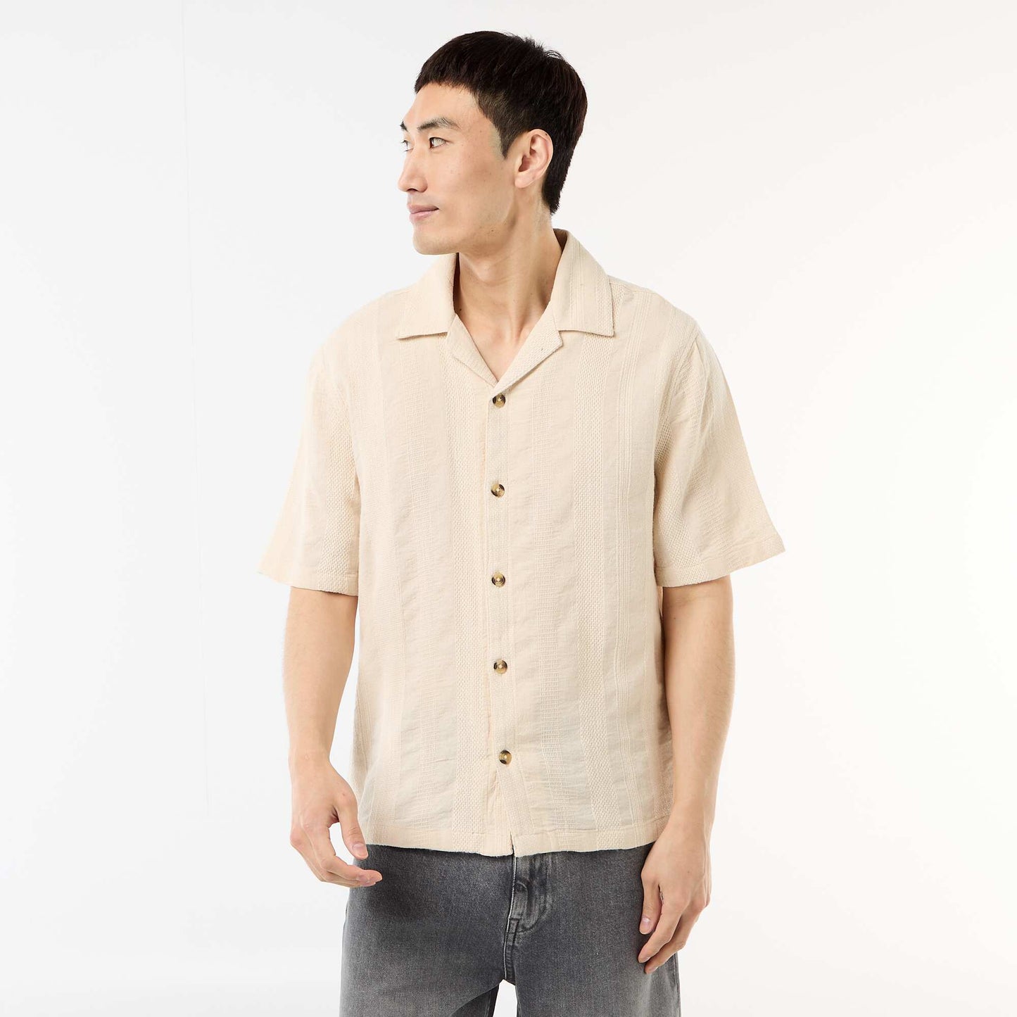 Chemise manches courtes en maille fantaisie BLANC