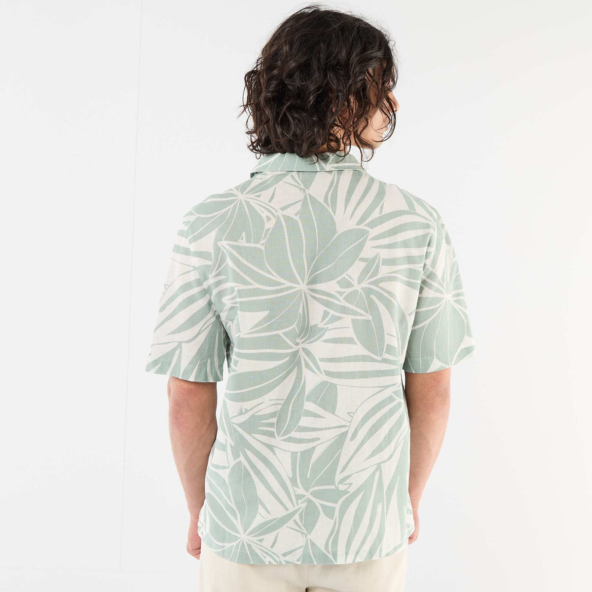 Chemise en lin mélangé à manches courtes VERT