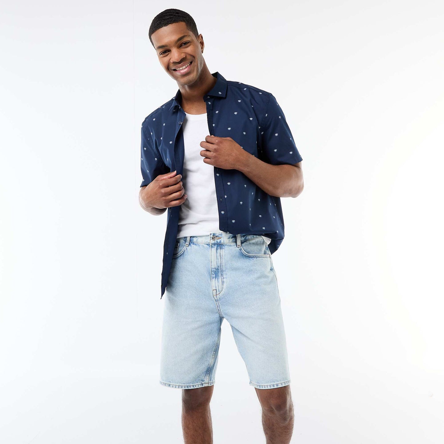 Chemise à manches courtes ouverture boutonnée BLEU