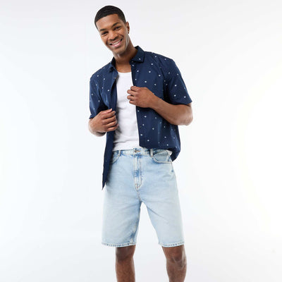 Chemise à manches courtes ouverture boutonnée BLEU