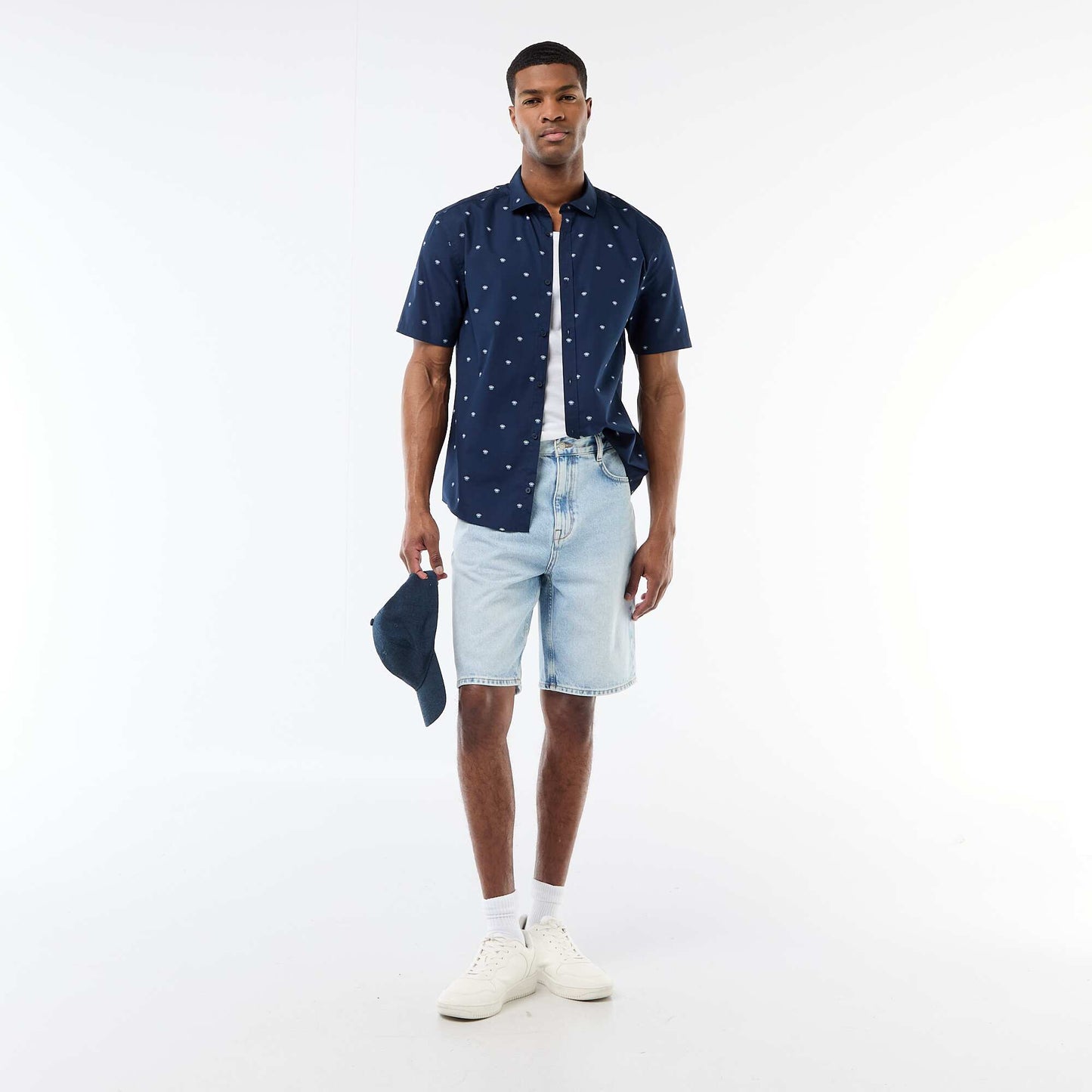 Chemise à manches courtes ouverture boutonnée BLEU