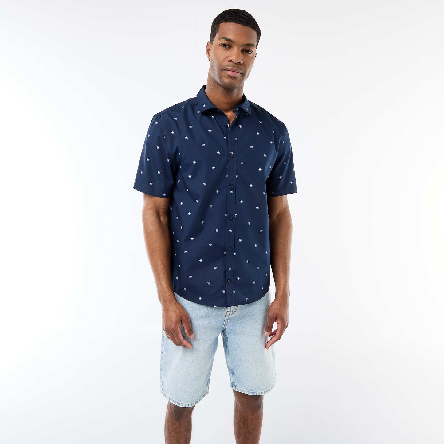 Chemise à manches courtes ouverture boutonnée BLEU