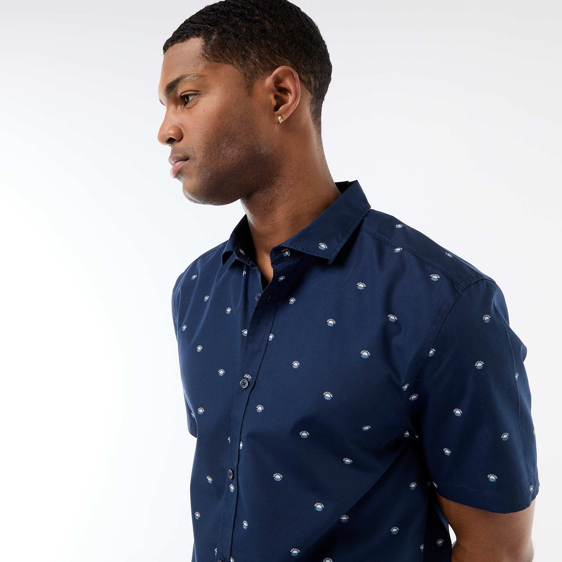 Chemise à manches courtes ouverture boutonnée BLEU