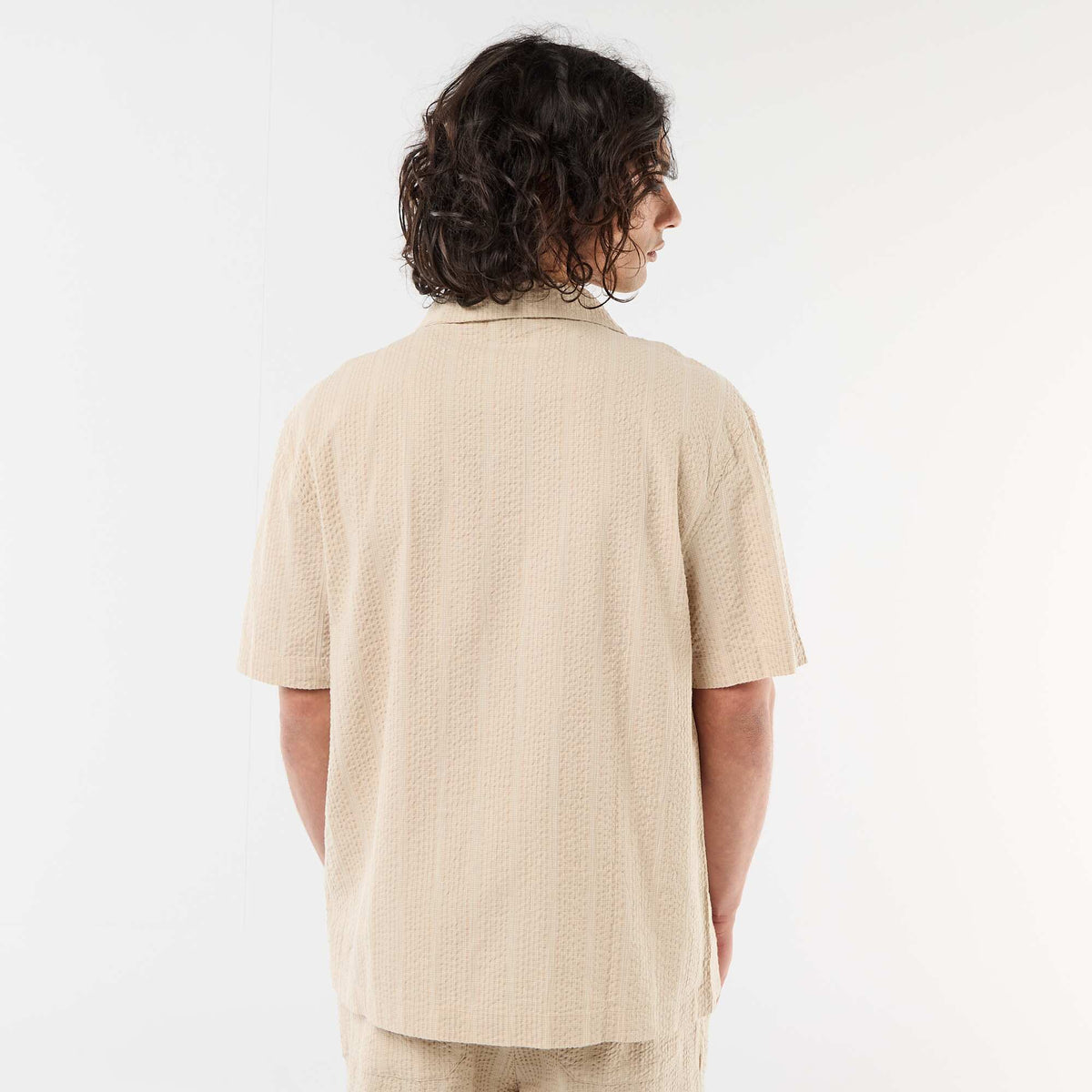 Chemise en maille gaufrée à manches courtes BEIGE