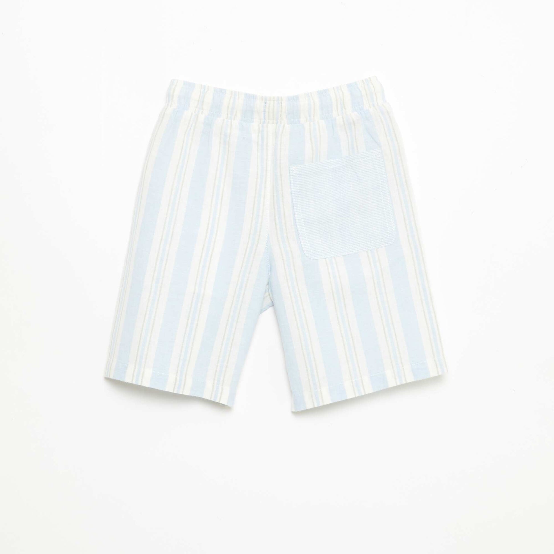 Short rayé à taille élastiquée en lin et coton BLEU