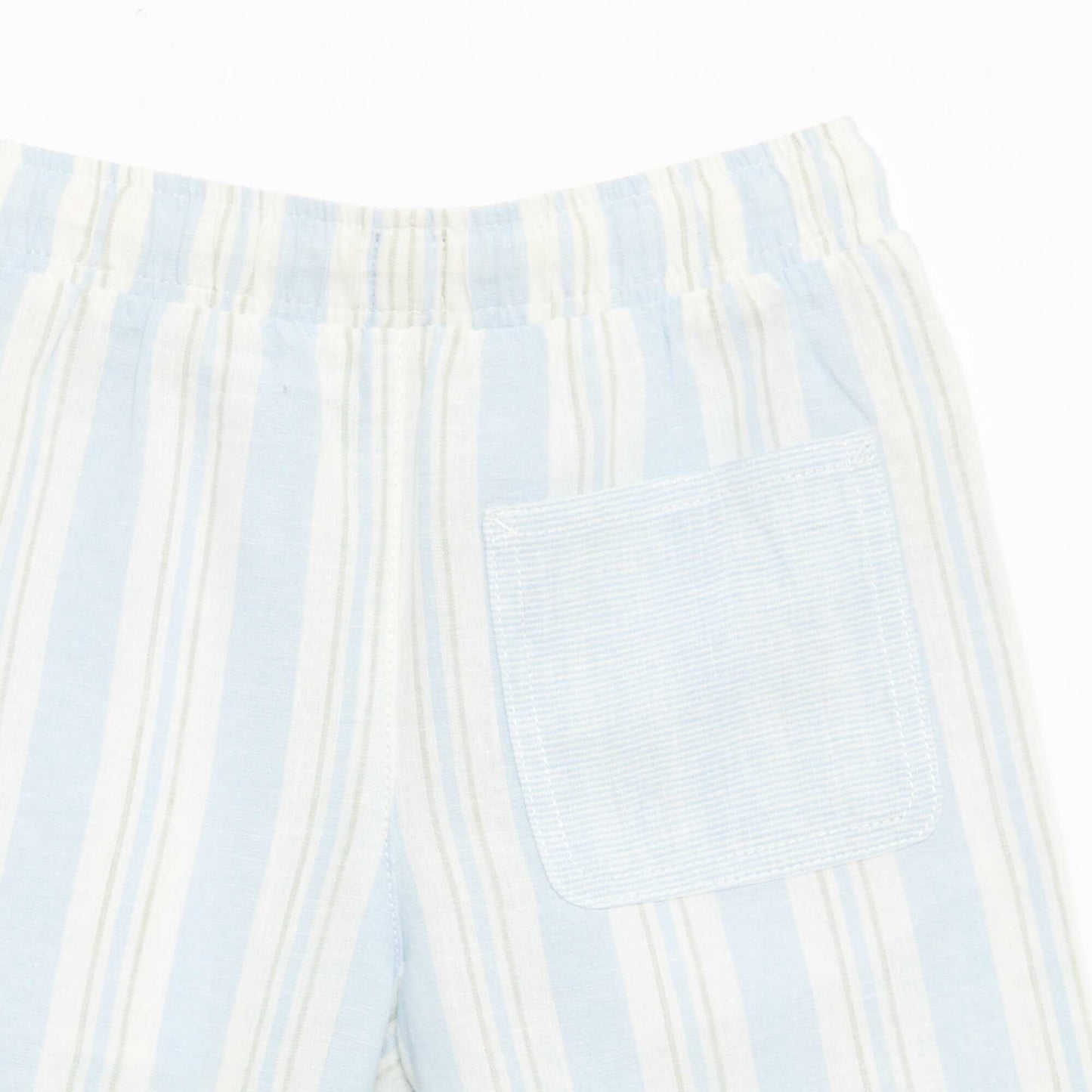 Short rayé à taille élastiquée en lin et coton BLEU