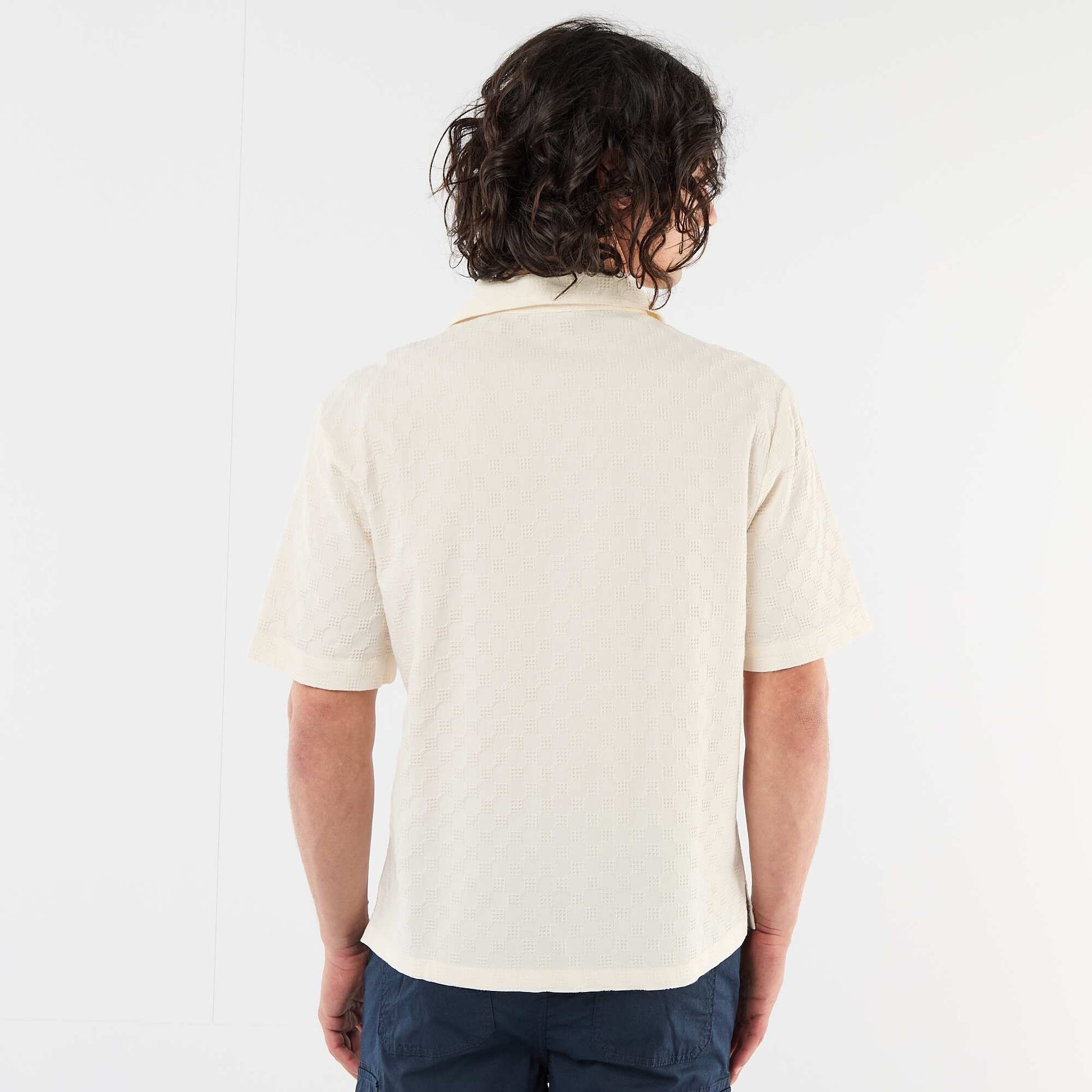 Chemise en maille fantaisie à manches courtes BLANC
