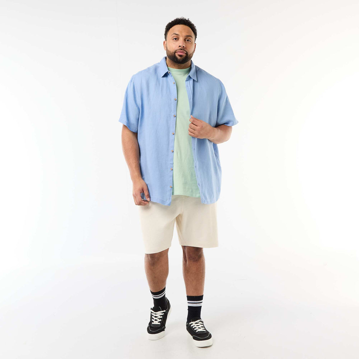Chemise manches courtes en lin BLEU