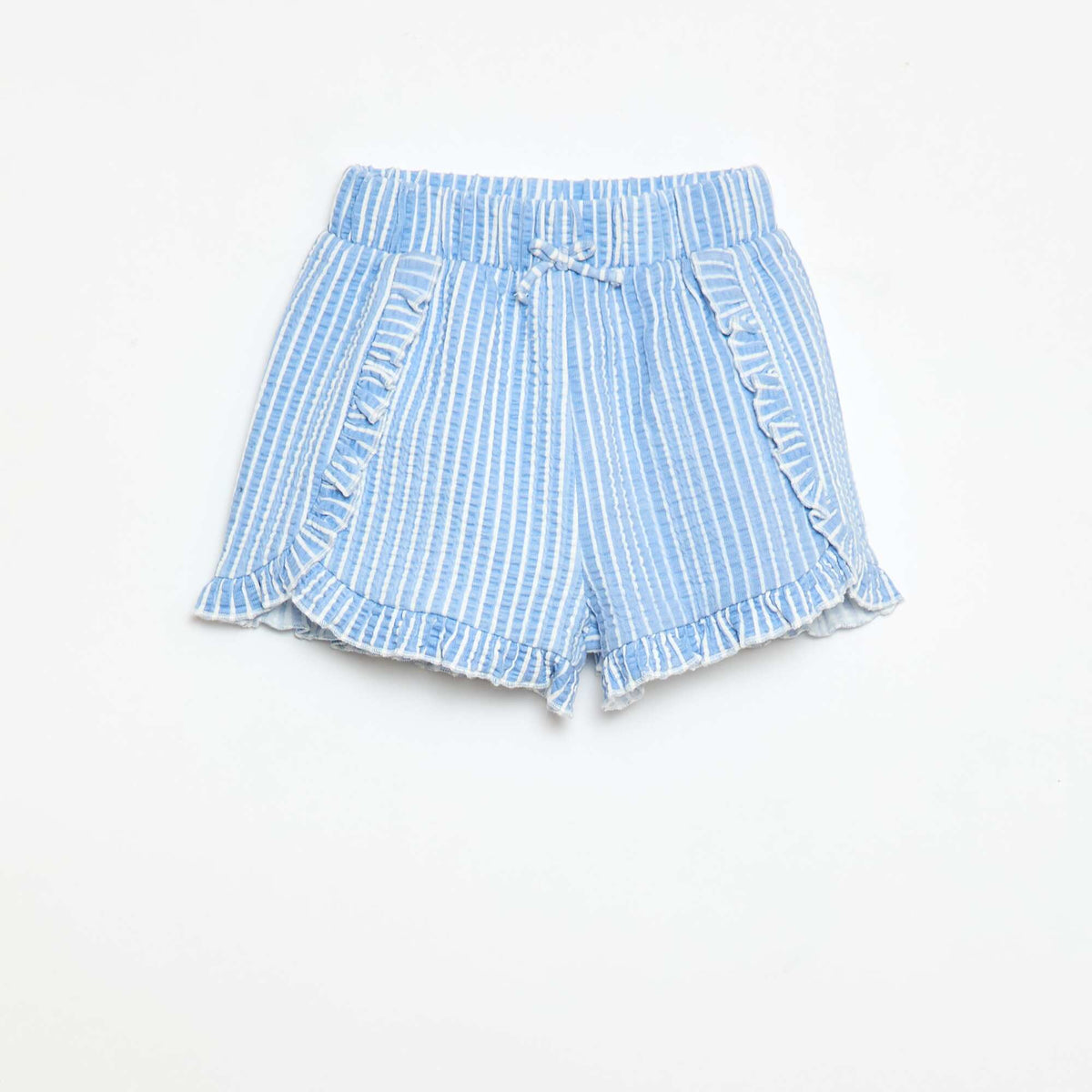 Short en maille gaufrée et volanté BLEU